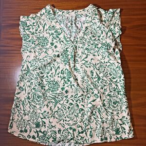 Christian Siriano New York Sleeveless Top – Women XL – White Green Floral Linen